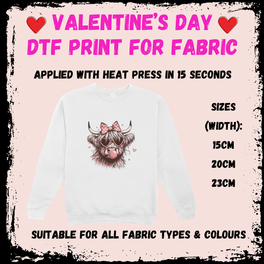 Valentine's DTF - Pink Highland Cow