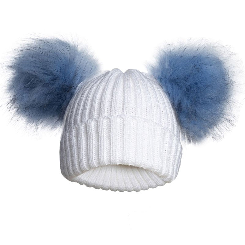 Ribbed Baby Hat With Pom Poms