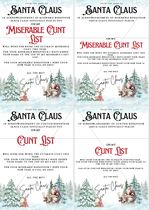 DIGITAL FILE - **RUDE-ADULT-NAUGHTY WORD** Letters & Certificates from Santa