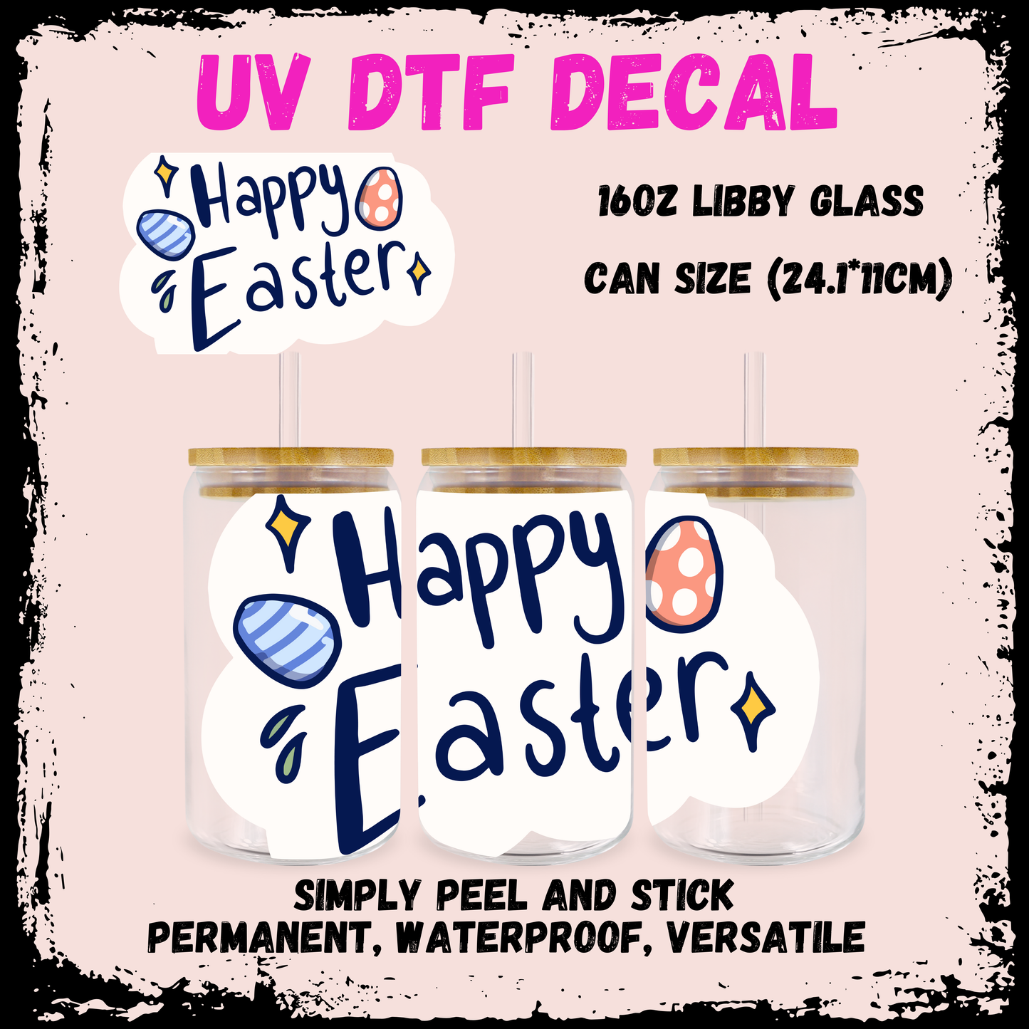 Easter UV DTF - Happy Easter Text On White