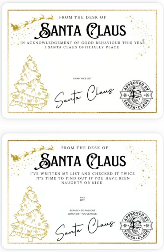 DIGITAL FILE - Christmas Nice List & Certificate from Santa (Gold Tree Style)