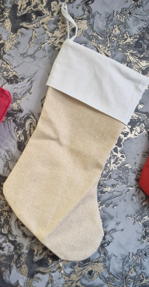 Burlap and white linen stocking