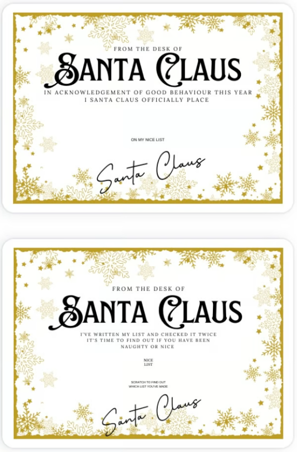 DIGITAL FILE - Christmas Nice List & Certificate from Santa (Snowflake Style)