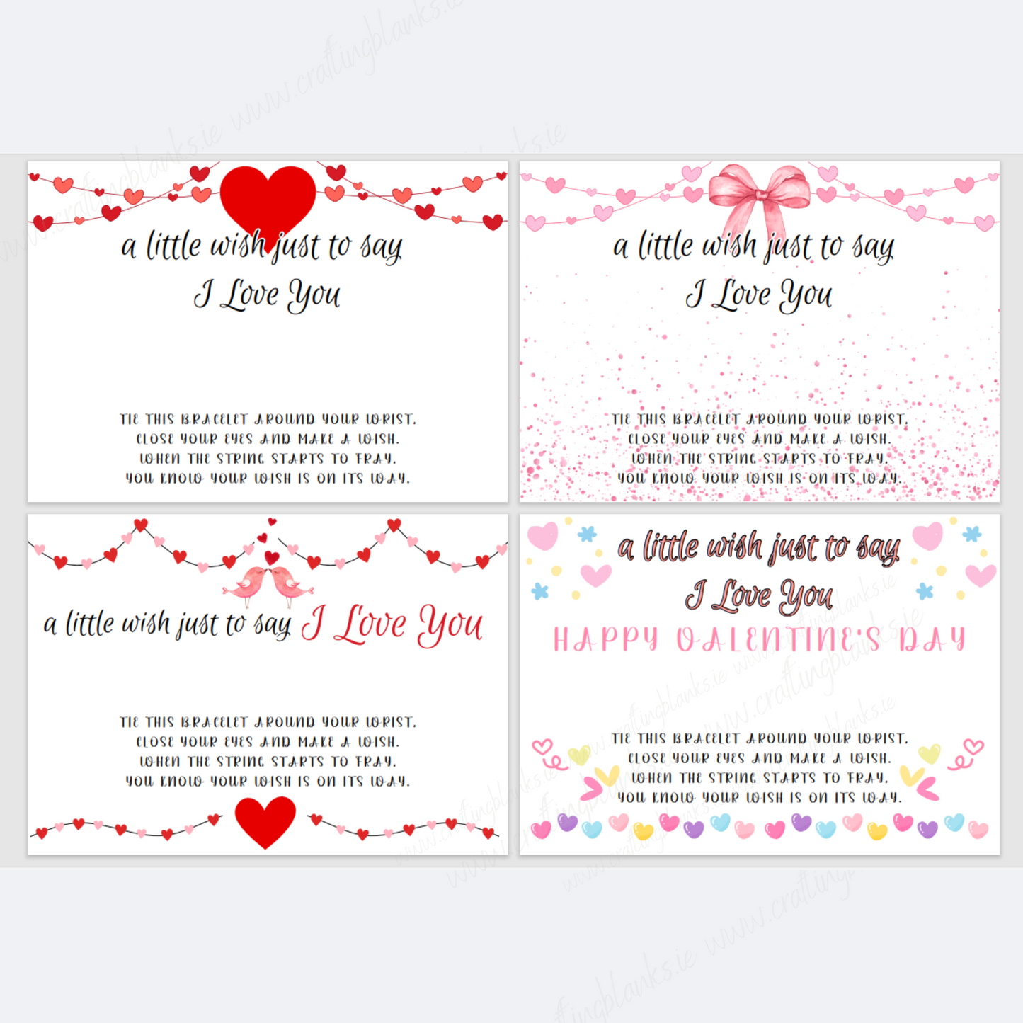 DIGITAL FILE - Valentine Wish Bracelet Backing Cards