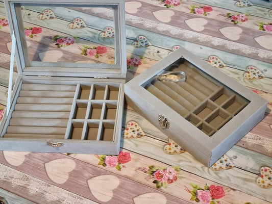 Grey Velvet Style Jewellery Box